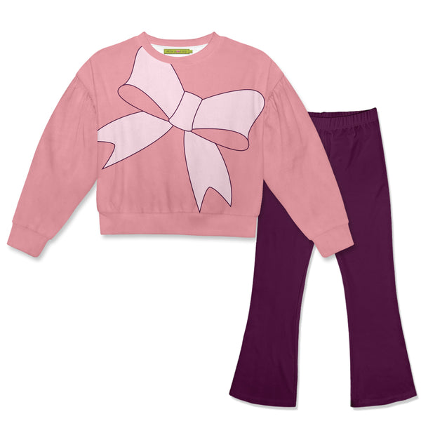 Pink Big Bow Crewneck Sweatshirt & Flare Leggings