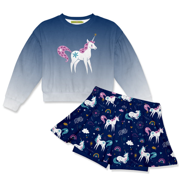 Navy Unicorn Velour Sweatshirt & Unicorn Dream Skort