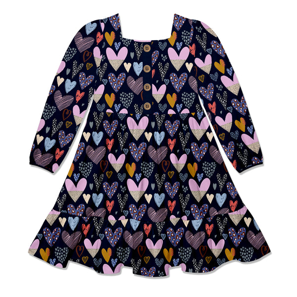 Dark Navy Hearts Tiered A-Line Dress