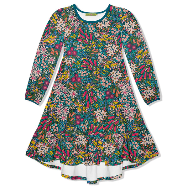 Australian Field of Flowers Velour Long-Sleeve Midi Dress