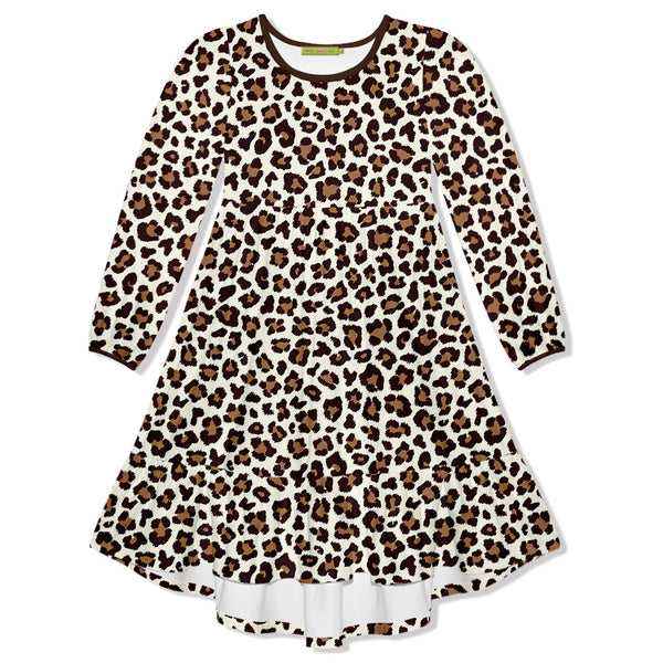 Kids Leopard Velour Long-Sleeve Midi Dress
