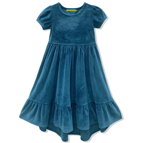 Midnight Ribbed Velour Midi A-Line Dress