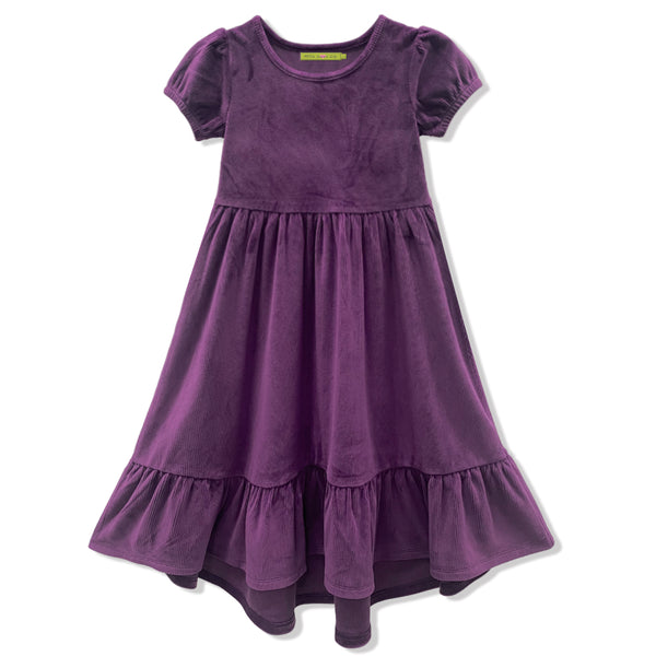 Plum Ribbed Velour Midi A-Line Dress