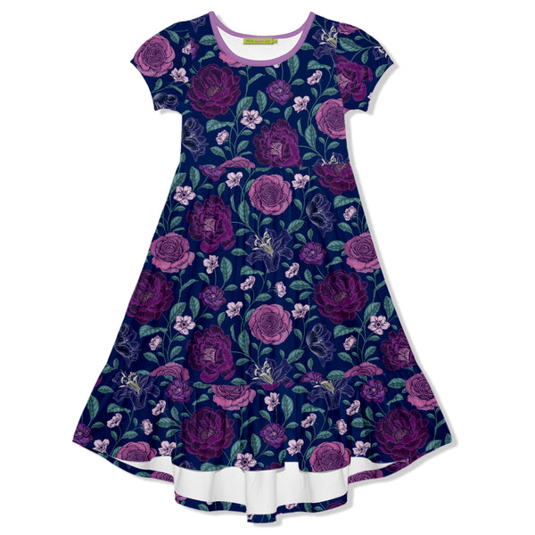 Navy Dusk Floral Midi-Length Hi-Low Dress