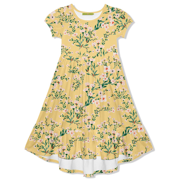 Yellow Penny Floral Midi-Length Hi-Low Dress