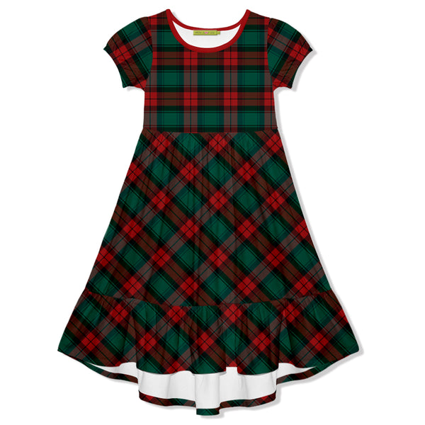 Red Christmas Plaid Midi-Length Hi-Low Dress