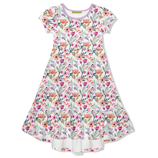 Kids White Petulia Floral Midi-Length Hi-Low Dress