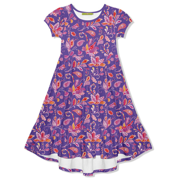 Kids Purple Polly Paisley Midi-Length Hi-Low Dress