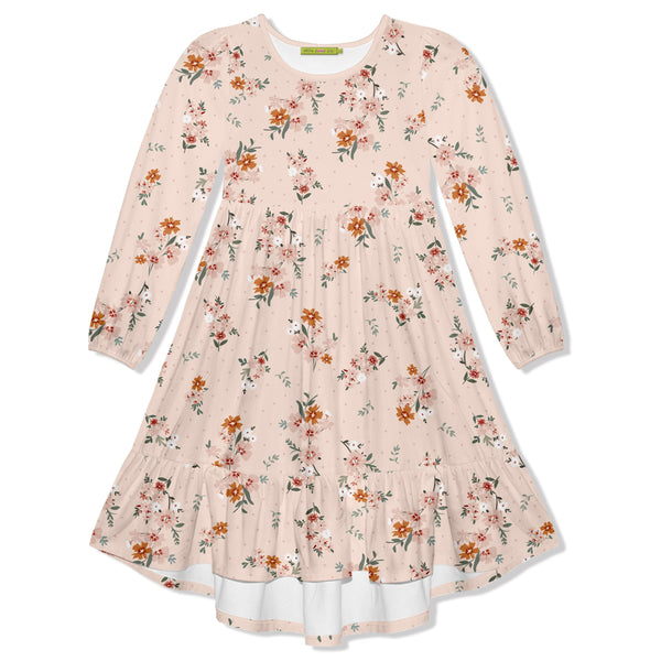 Light Pink Floral Coquette Long-Sleeve Midi Dress