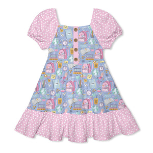 Periwinkle School Supplies Ruffle-Hem A-Line Dress