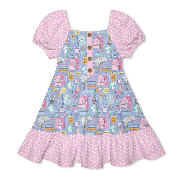 Periwinkle School Supplies Ruffle-Hem A-Line Dress