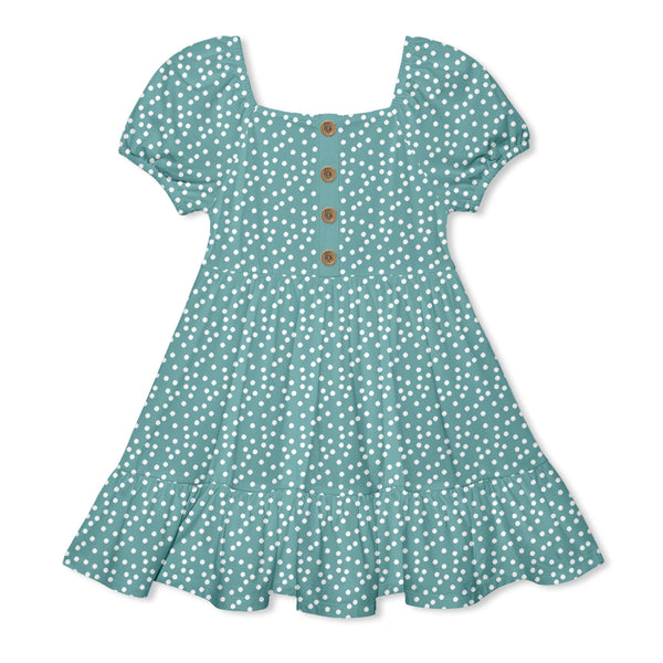 Nile Blue Polka Dot Ruffle-Hem A-Line Dress