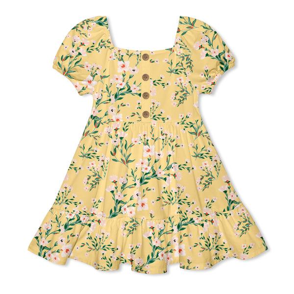 Yellow Penny Floral Ruffle-Hem Dress