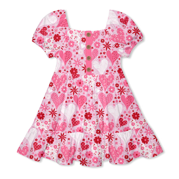 Pink Hillary Hearts Ruffle-Hem A-Line Dress