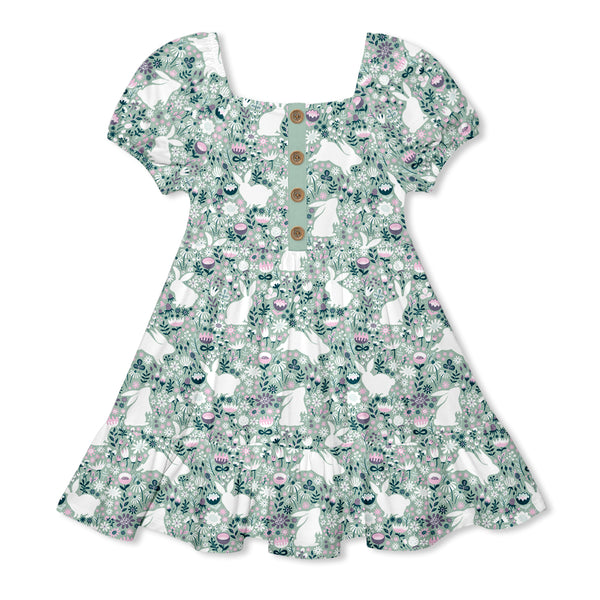 Sage Bunny Fields Ruffle-Hem Dress