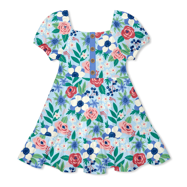 Ice Blue Mandy Floral Ruffle-Hem A-Line Dress