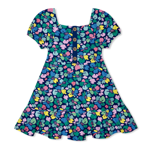 Navy Block Floral 3-Tier A-Line Dress