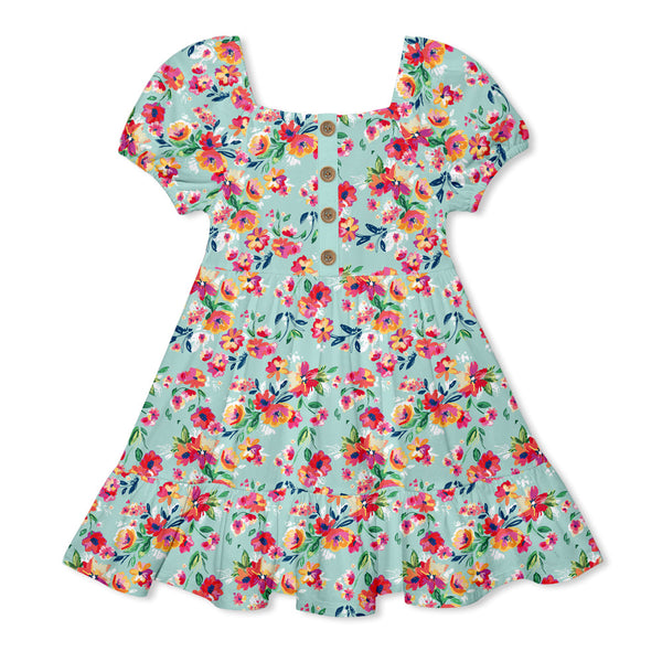 Kids Mint Becky Floral Ruffle-Hem A-Line Dress
