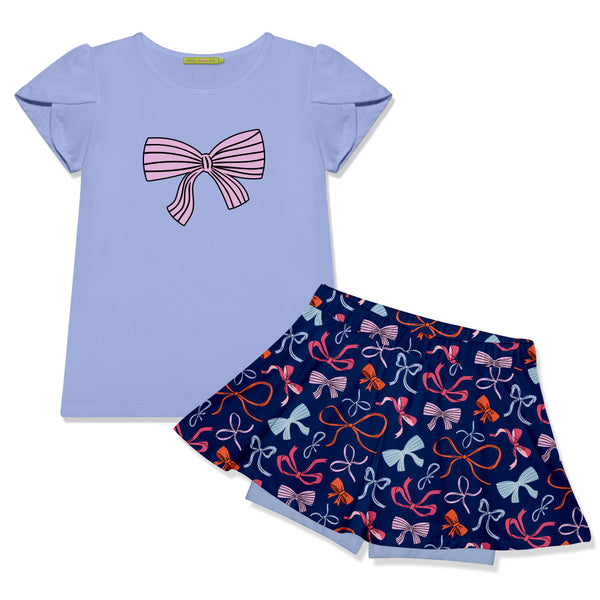 Periwinkle Tulip-Sleeve Top & Bows Skort