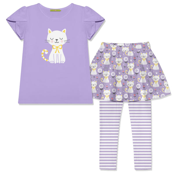 Orchid Petal Tulip-Sleeve Top & Kitten Corner Skirted Leggings