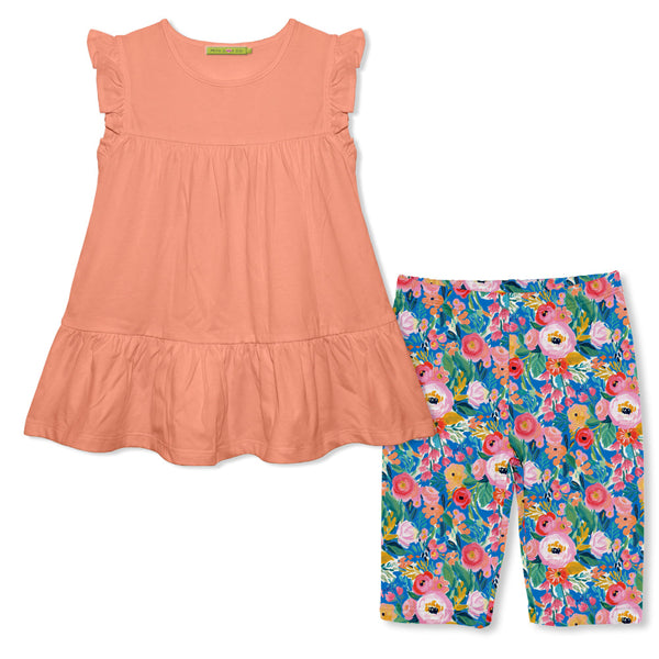 Coral Tiered Top & Begginings Floral Bike Shorts