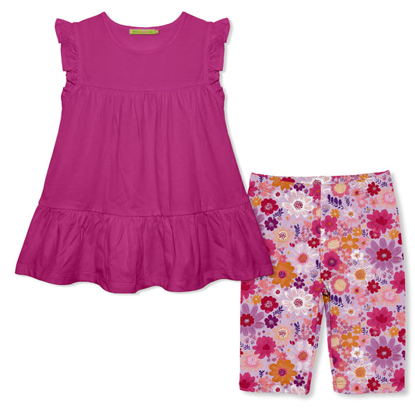 Rose Violet Tiered Top & Firefly Floral Bike Shorts