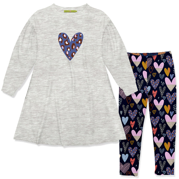 Heather Gray Sweatshirt Dress & Heart Leggings