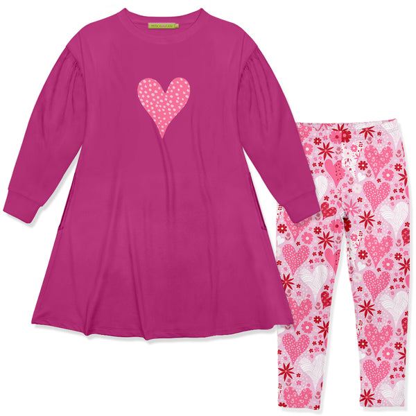 Rose Violet Sweatshirt Dress & Heart Leggings