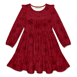 Red Holiday Snowflake Ruffle Tiered Dress
