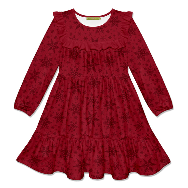 Red Holiday Snowflake Ruffle Tiered Dress