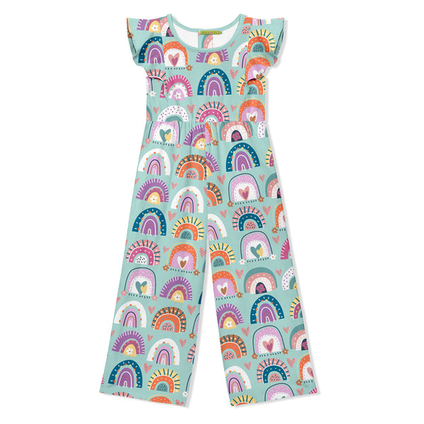 Kids Mint Rainbow Angel-Sleeve Overalls