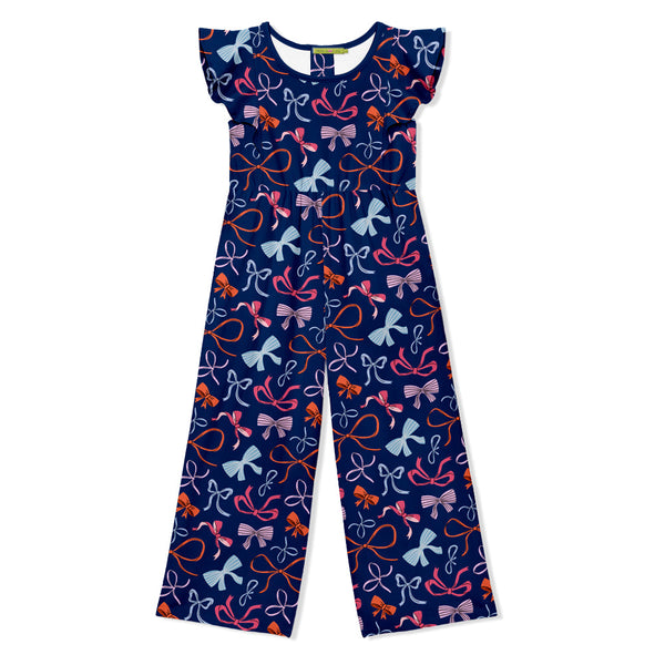 Kids Navy Bows Angel-Sleeve Overalls