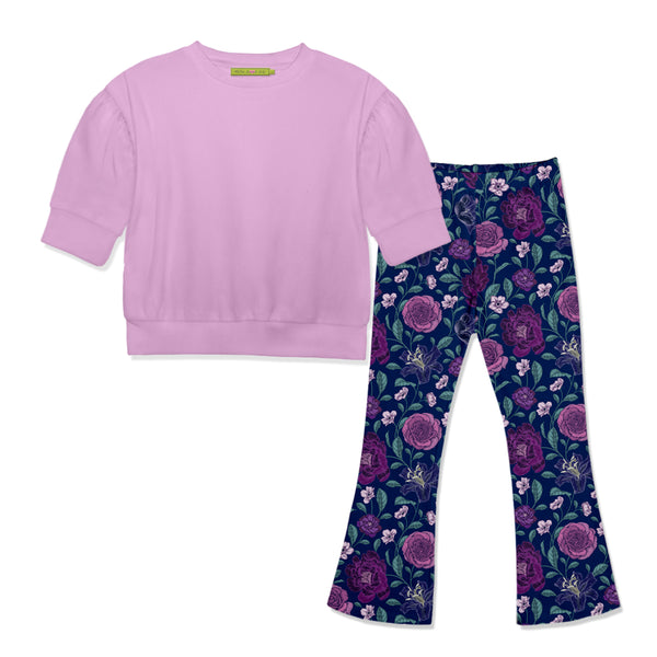 Lilac Crewneck Sweatshirt & Dusk Floral Flare Leggings