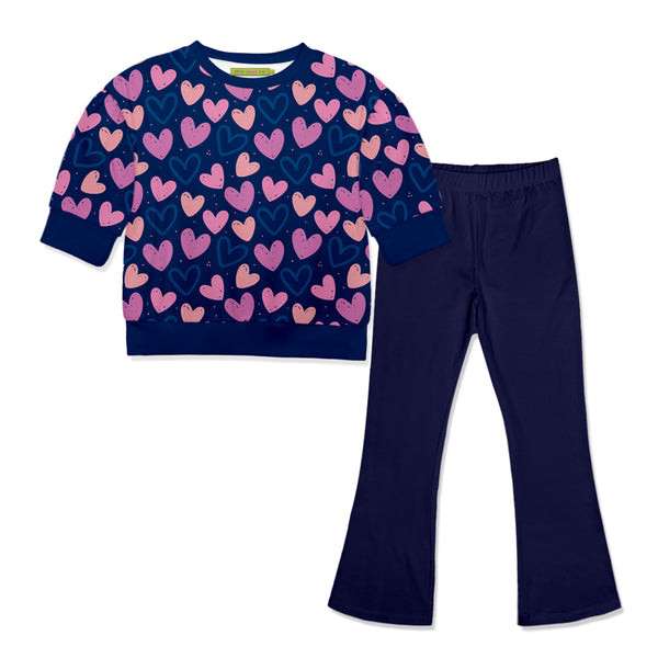 Violet Hearts Top & Dark Navy Flare Leggings