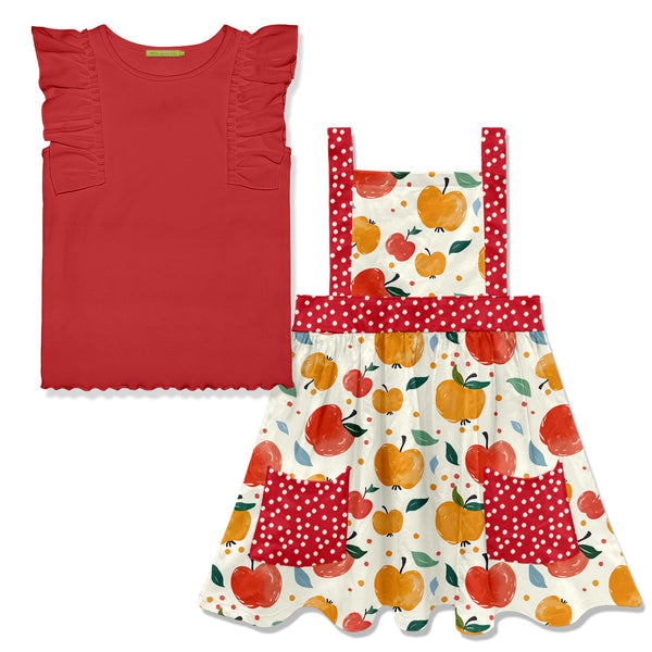 Red Ribbed Top & Candy Apple Apron Dress