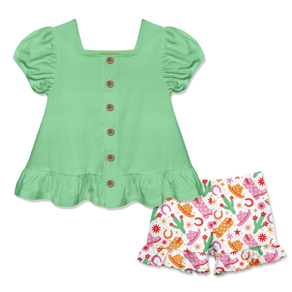 Kids Jade Puff-Sleeve Top & Western Style Shorts