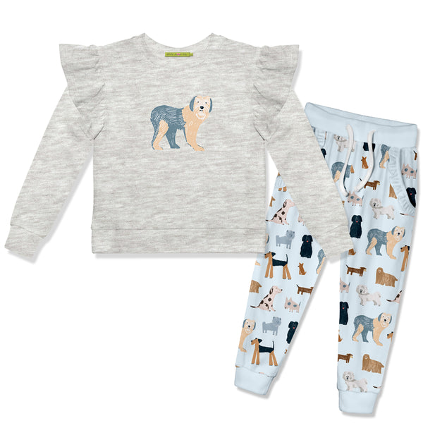 Gray Heather Angel-Sleeve Top & Velour Doggy Dog Joggers