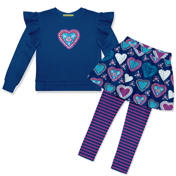 Cobalt Angel-Sleeve Top & Nave of Heart Skirted Leggings