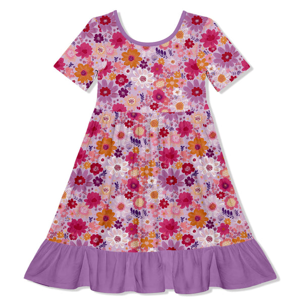 Purple Firefly Floral Ruffle-Hem Dress