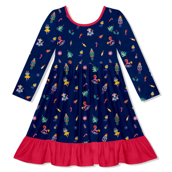 Christmas Nutcracker Ruffle-Hem Dress