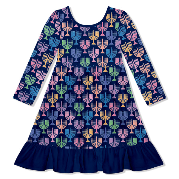 Navy Chanukah Ruffle-Hem Dress