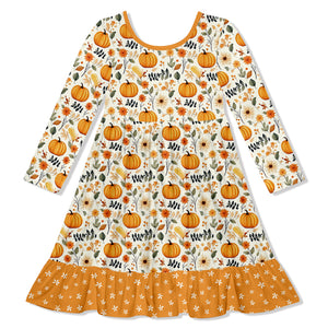 Cream Pumpkin Daisy Ruffle-Hem Dress