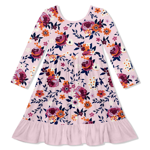 Kids Lt,Pink Willow Floral Ruffle-Hem Dress