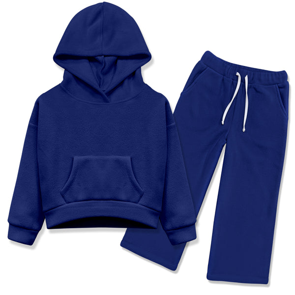 Navy Micropolar Fleece Hoodie & Wide-Leg Pants