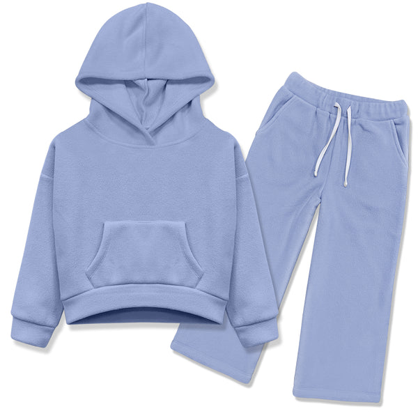 Periwinkle Micropolar Fleece Hoodie & Wide-Leg Pants