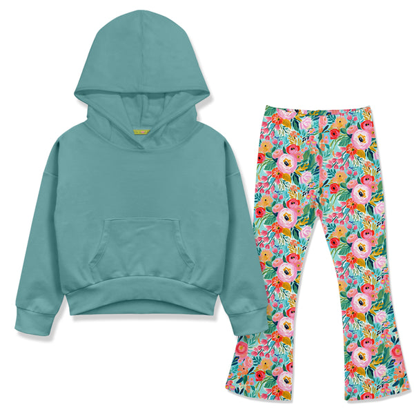 Nile Blue Hoodie & Spring Floral Flare Leggings