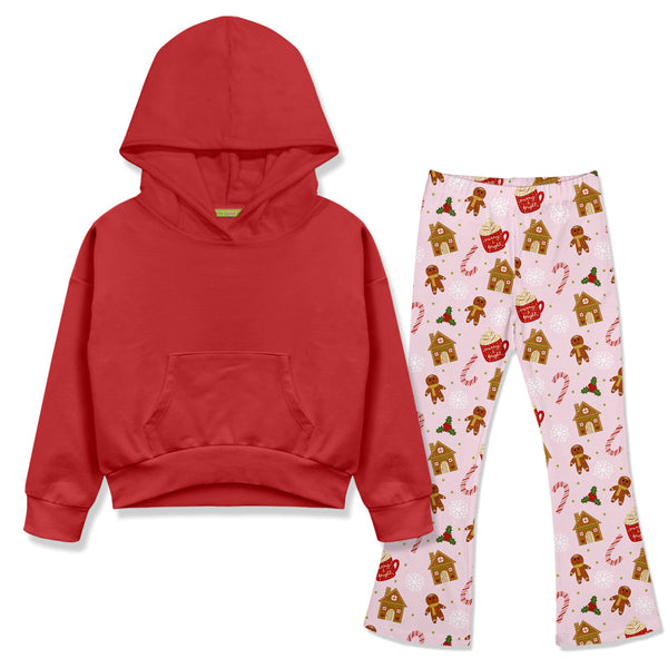 Kids Red Hoodie & Pink Gingerbread Flare Leggings