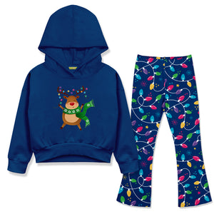Navy Hoodie & Christmas Lights Flare Leggings