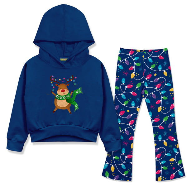 Navy Hoodie & Christmas Lights Flare Leggings