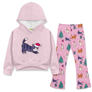Light Pink Velour Hoodie & Christmas Forest Flare Leggings